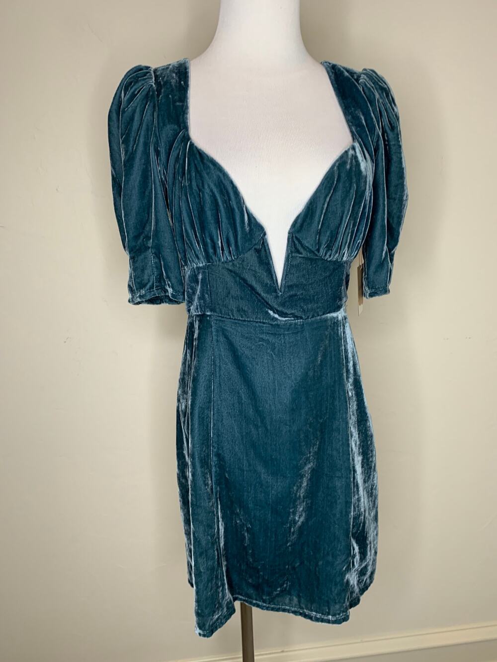 Velour Open Back Mini Dress Sz Medium Teal Boho Glam Cocktail